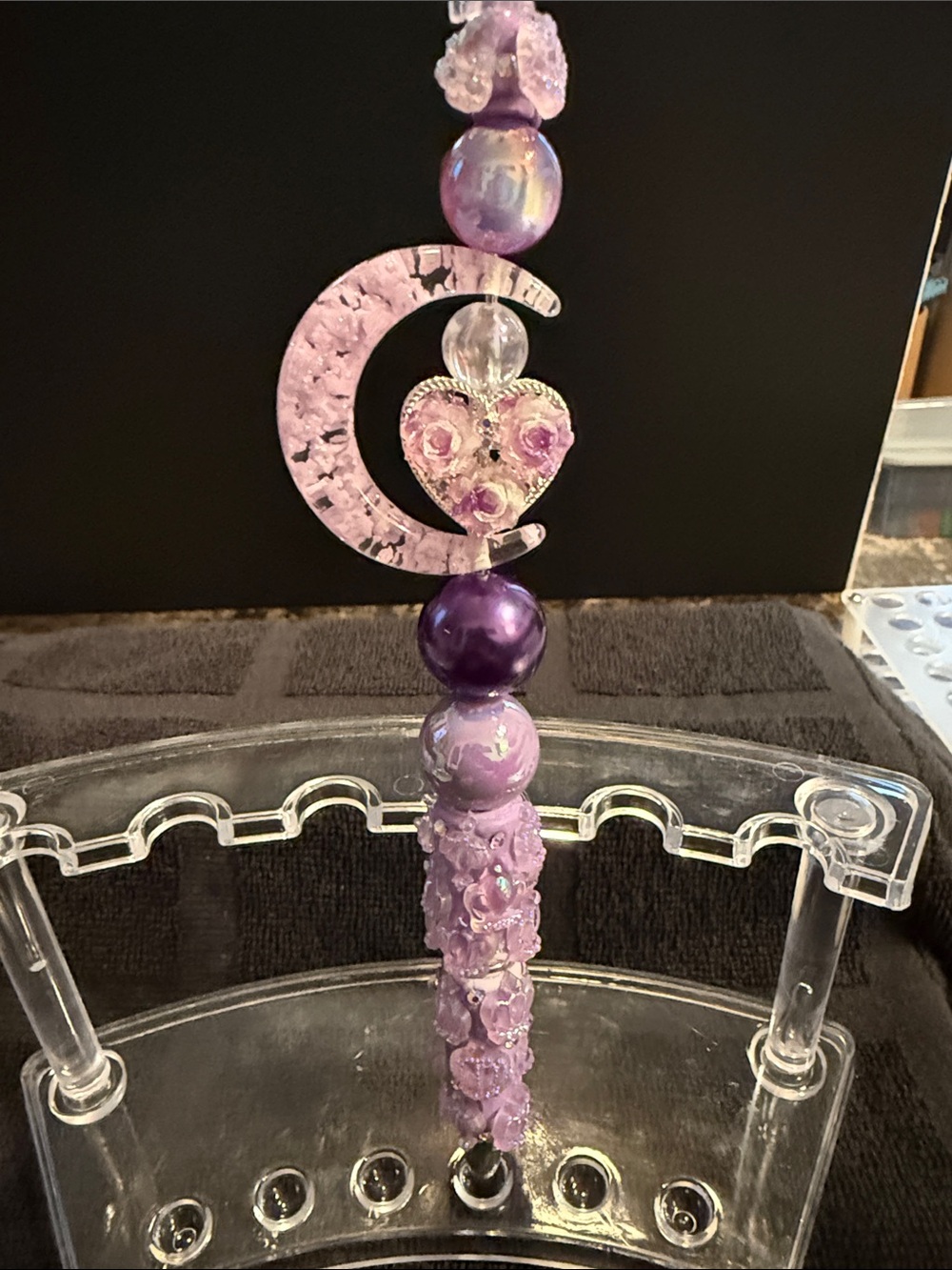 Lavender Moon & Heart Beaded Hanging Accent Pen
